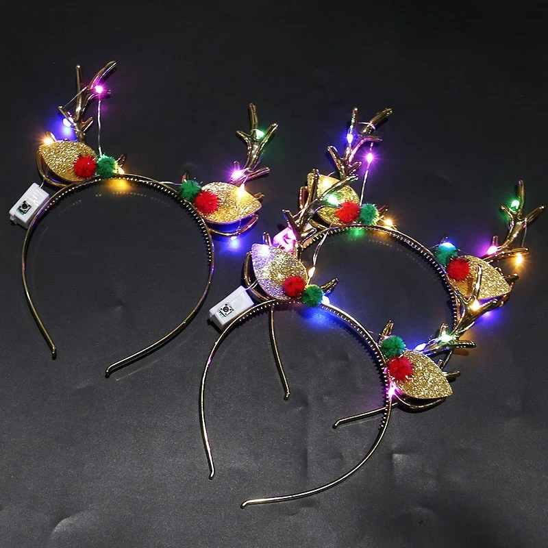 Reindeer Antlers Headband - 20 Stück leuchtende Weihnachts-Stirnbänder mit LED-Lichtern,