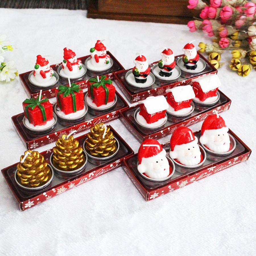 Holiday Candle Set - 3-teiliges Weihnachts-Dekorationskerzen-Set mit Motiven von Weihnachtsmann,
