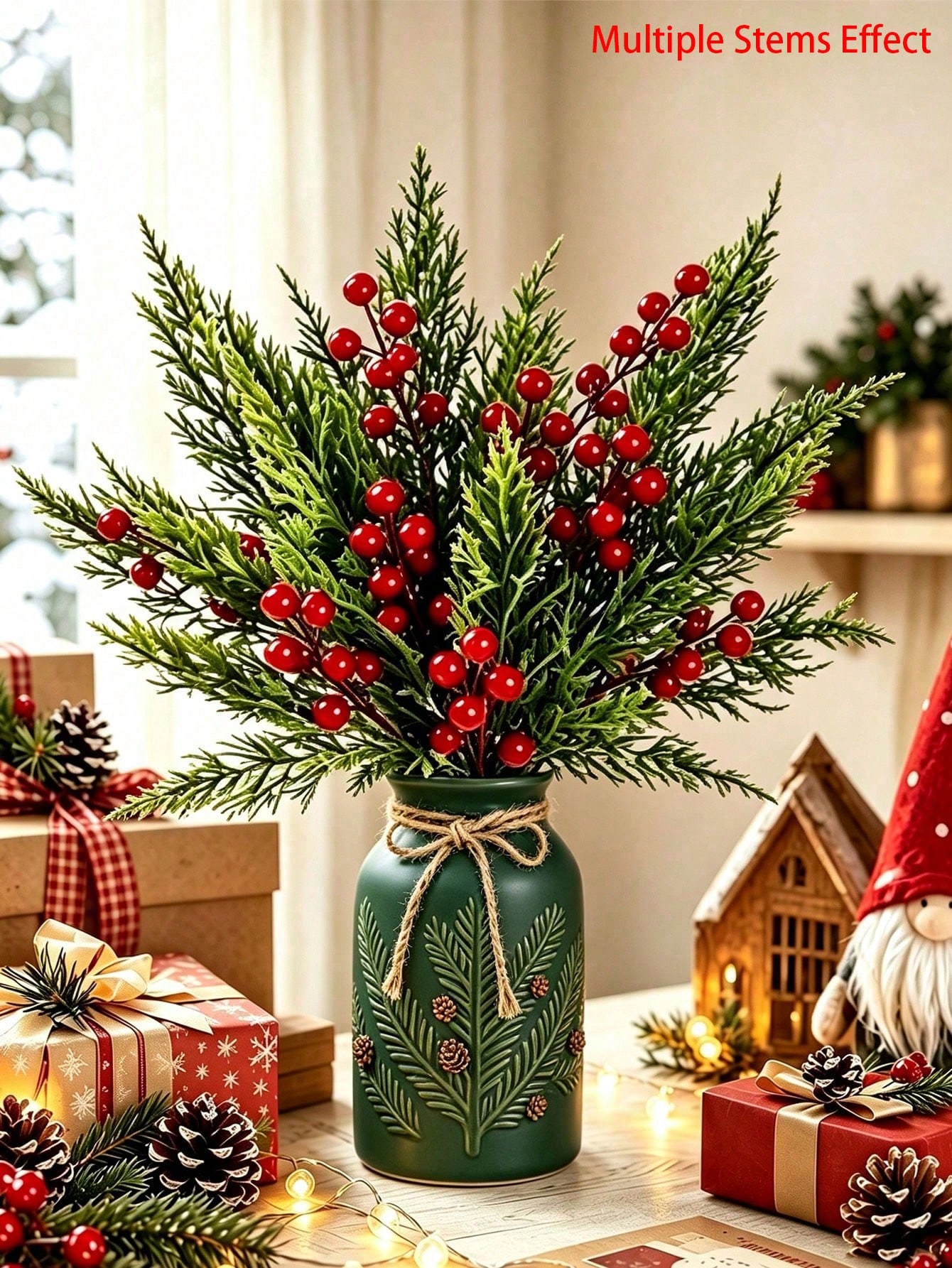 Christmas Tree Artificial - 20 Stück künstliche Kiefernzweige mit roten