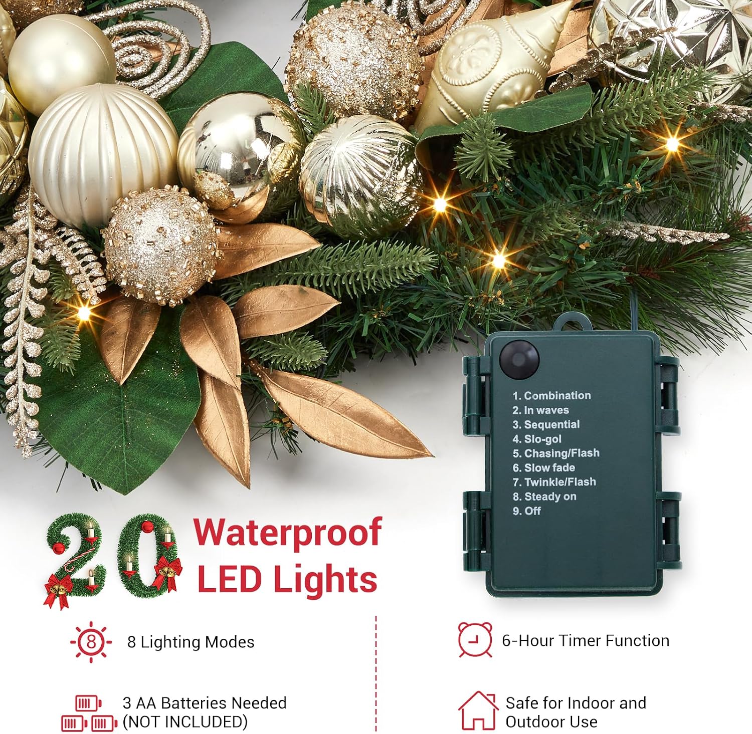 Garvee 24-Zoll-Weihnachtskranz – Led Fairy String Lights Bewertung und Preis